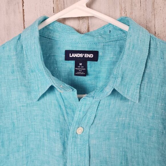 Lands' End Button Down Casual Shirt Teal Size Medium - Picture 4 of 10
